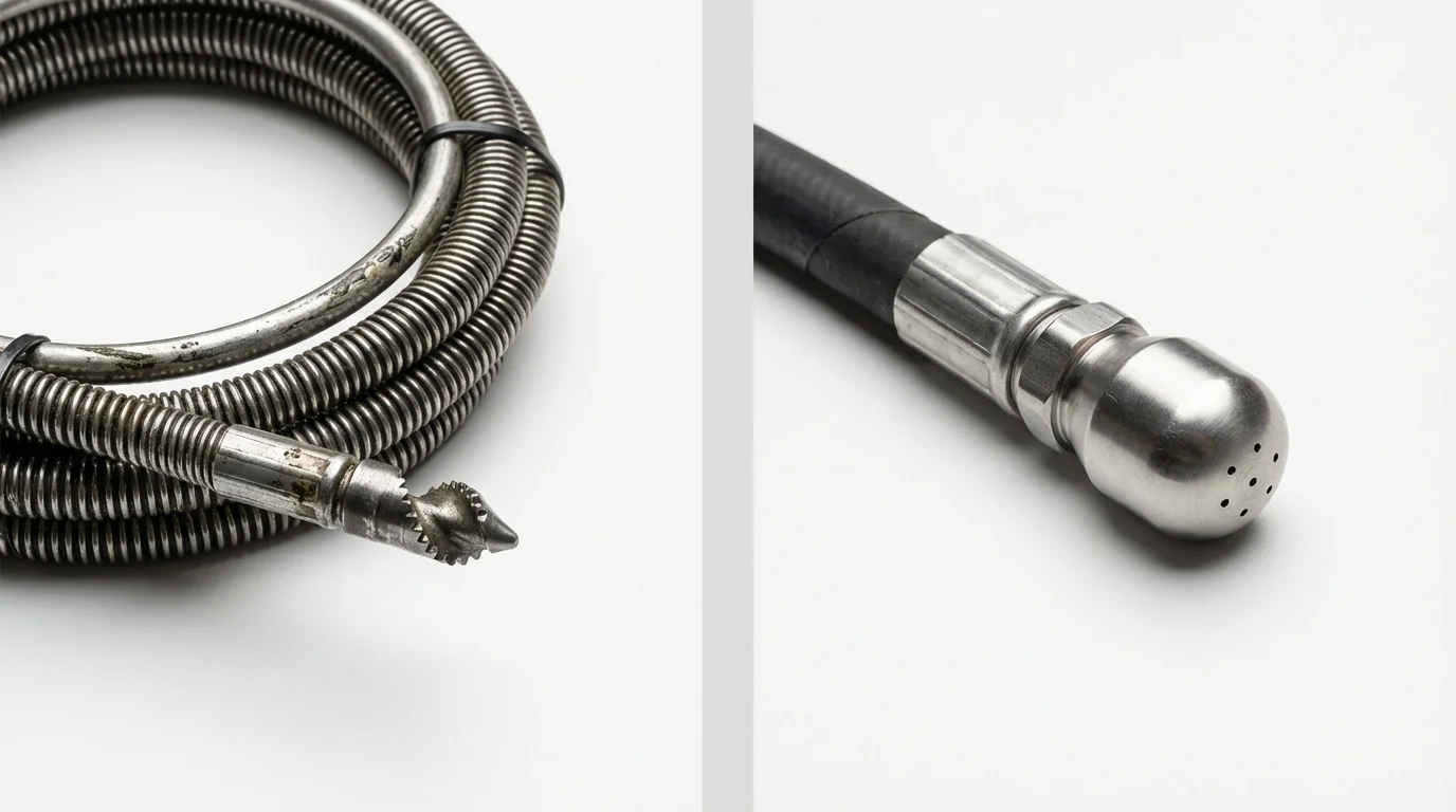 Drain snake cable and hydro jetting nozzle used for drain cleaning in Carrollton, IL