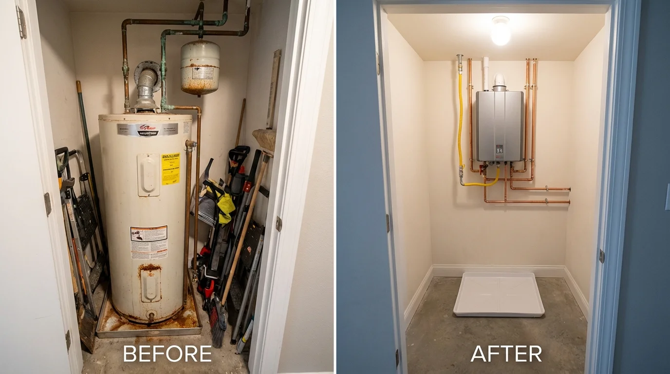 Tank water heater versus wall-mounted tankless unit comparison for Carrollton, IL homeowners